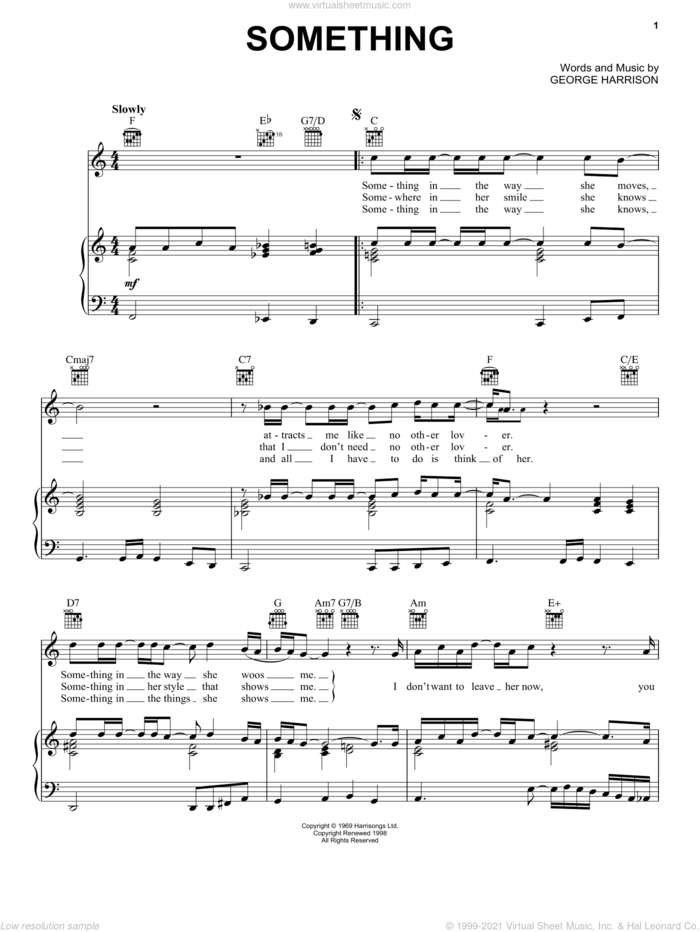 Something sheet music for voice, piano or guitar by The Beatles, Across The Universe (Movie) and George Harrison, intermediate skill level