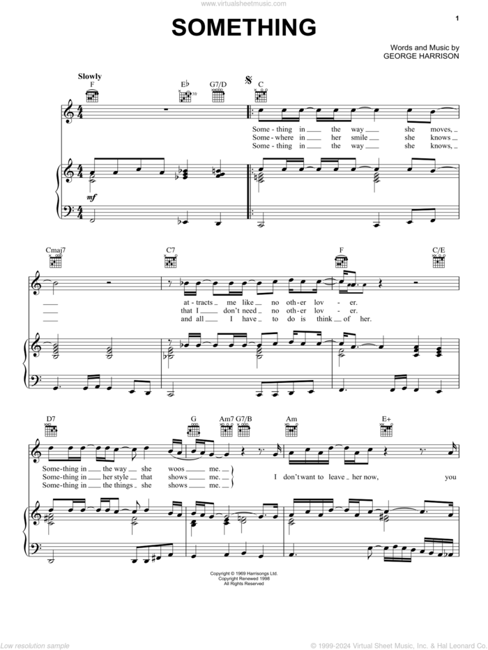 Something sheet music for voice, piano or guitar by The Beatles, Across The Universe (Movie) and George Harrison, intermediate skill level