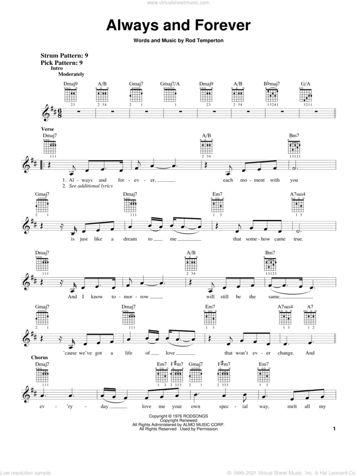 Always And Forever sheet music for guitar solo (chords) by Heatwave and Rod Temperton, easy guitar (chords)