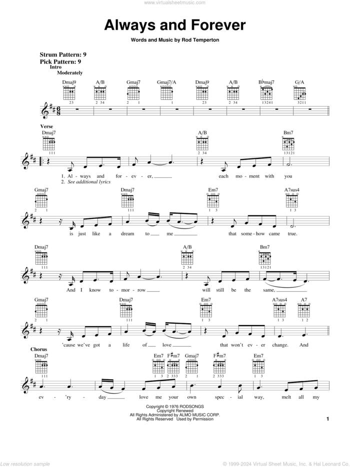 Always And Forever sheet music for guitar solo (chords) by Heatwave and Rod Temperton, easy guitar (chords)