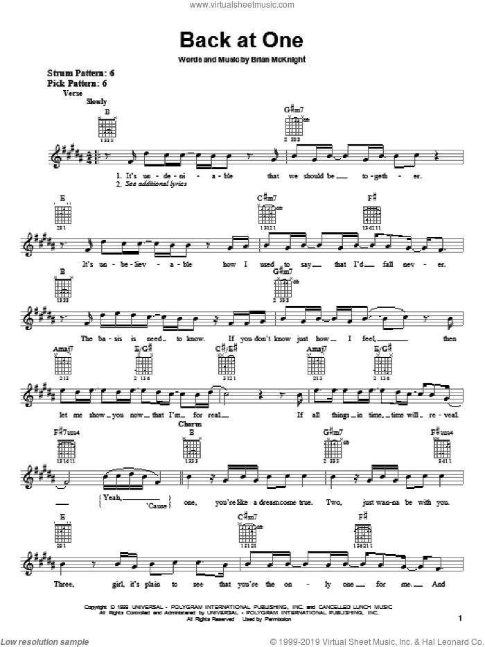 Back At One sheet music for guitar solo (chords) by Brian McKnight, wedding score, easy guitar (chords)