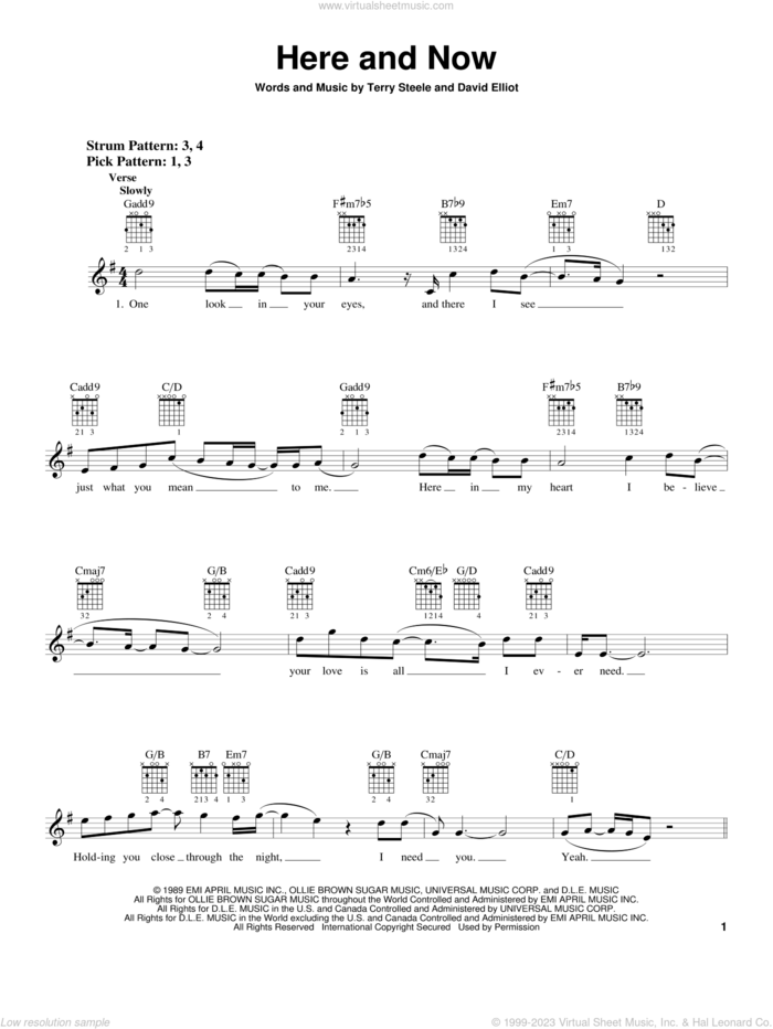 Here And Now sheet music for guitar solo (chords) by Luther Vandross, David Elliot and Terry Steele, wedding score, easy guitar (chords)