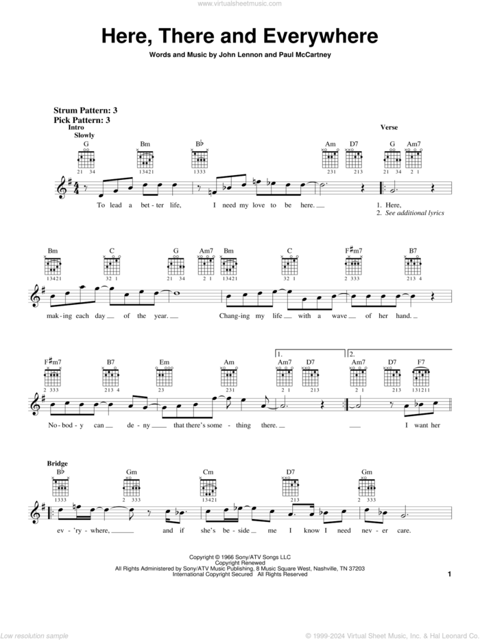 Here, There And Everywhere, (easy) sheet music for guitar solo (chords) by The Beatles, George Benson, John Lennon and Paul McCartney, wedding score, easy guitar (chords)