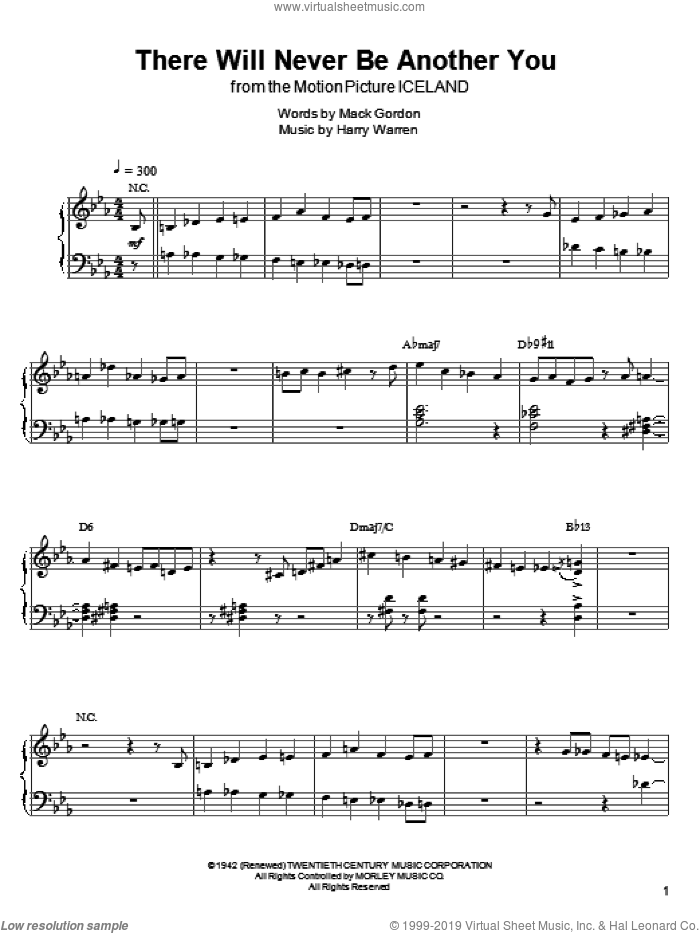 There Will Never Be Another You sheet music for piano solo (transcription) by Kenny Werner, Bud Powell, George Benson, Lester Young, Sonny Stitt, Harry Warren and Mack Gordon, intermediate piano (transcription)