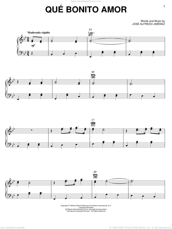 Que Bonito Amor sheet music for voice, piano or guitar by Jose Alfredo Jimenez and Banda Maguey, intermediate skill level