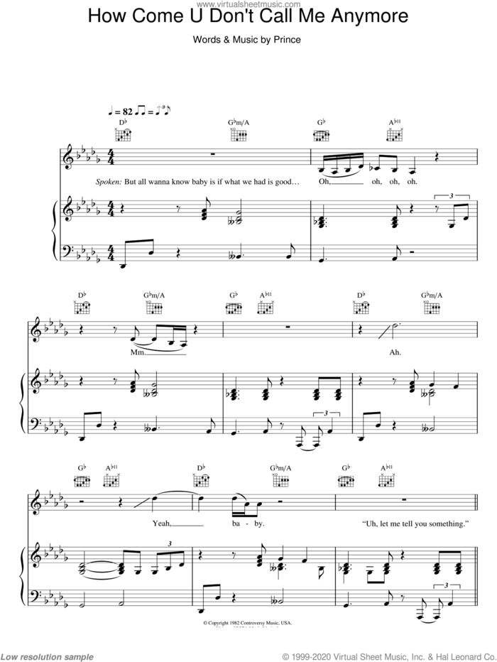How Come U Don't Call Me Anymore sheet music for voice and piano by Alicia Keys and Prince, intermediate skill level