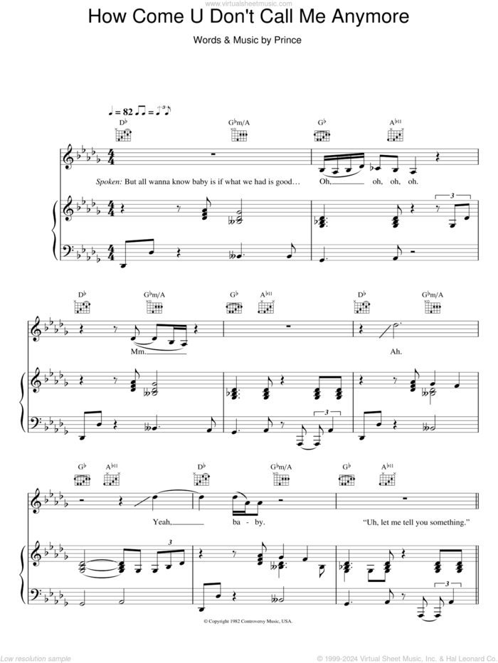 How Come U Don't Call Me Anymore sheet music for voice and piano by Alicia Keys and Prince, intermediate skill level