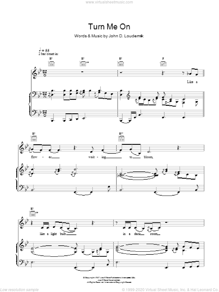 Turn Me On sheet music for voice, piano or guitar by Norah Jones and John D. Loudermilk, intermediate skill level
