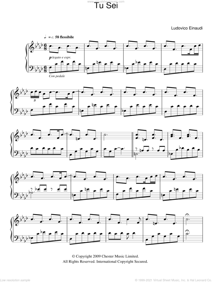 Tu Sei sheet music for piano solo by Ludovico Einaudi, classical score, intermediate skill level