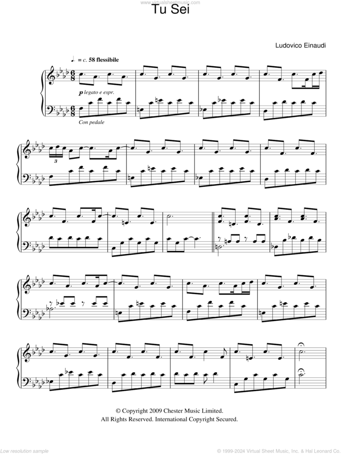 Tu Sei sheet music for piano solo by Ludovico Einaudi, classical score, intermediate skill level