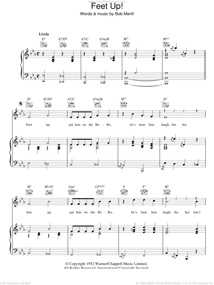 Feet Up sheet music for voice, piano or guitar by Bob Merrill, intermediate skill level