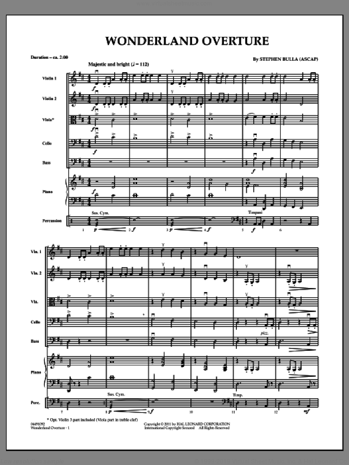 Wonderland Overture (COMPLETE) sheet music for orchestra by Stephen Bulla, intermediate skill level