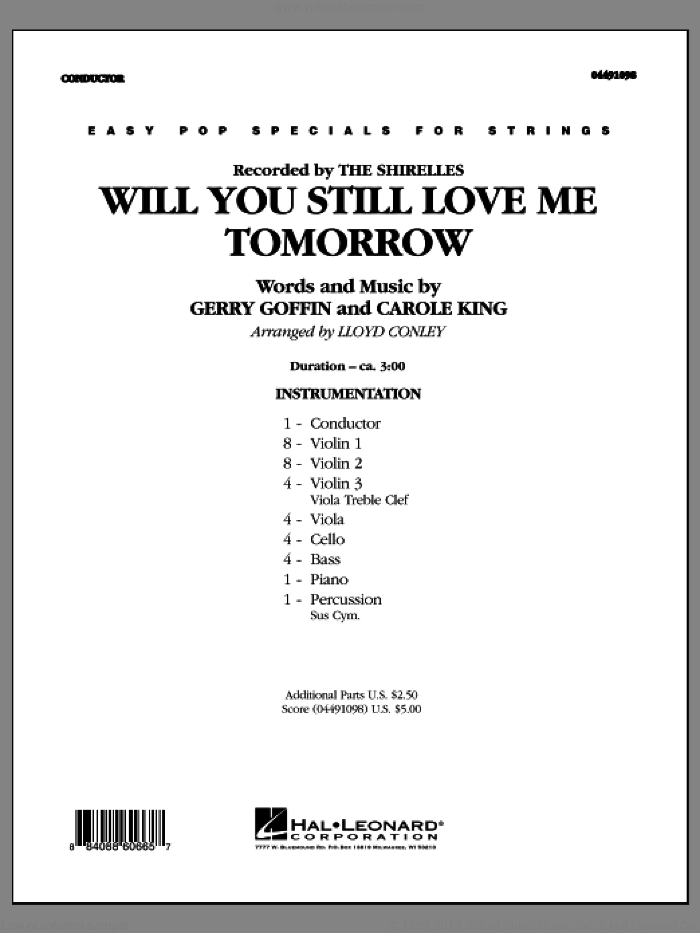 Will You Still Love Me Tomorrow (COMPLETE) sheet music for orchestra by Carole King, Gerry Goffin, Lloyd Conley and The Shirelles, intermediate skill level
