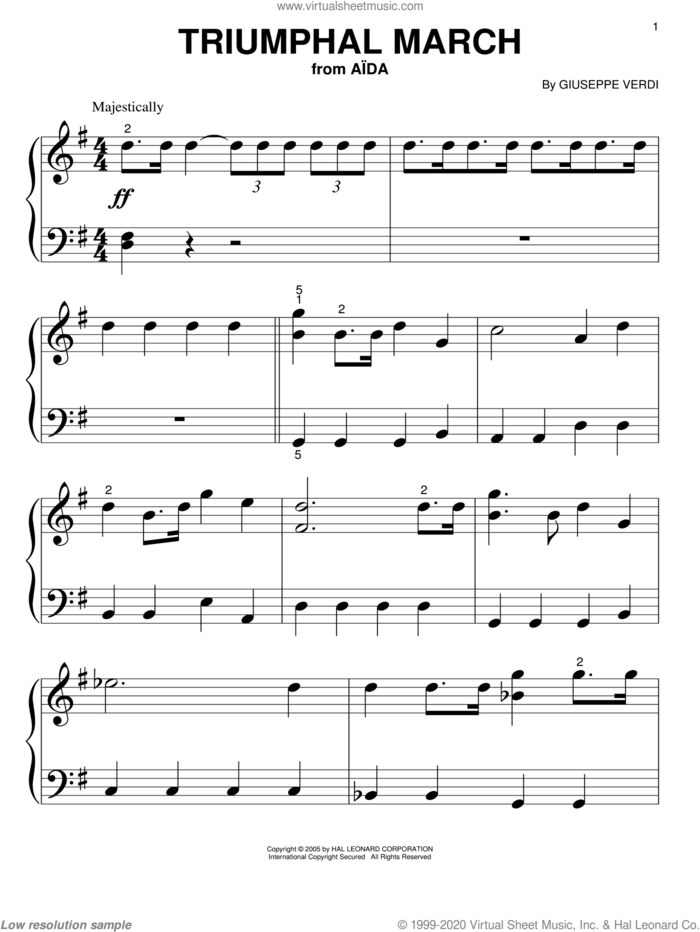 Triumphal March sheet music for piano solo (big note book) by Giuseppe Verdi, classical score, easy piano (big note book)