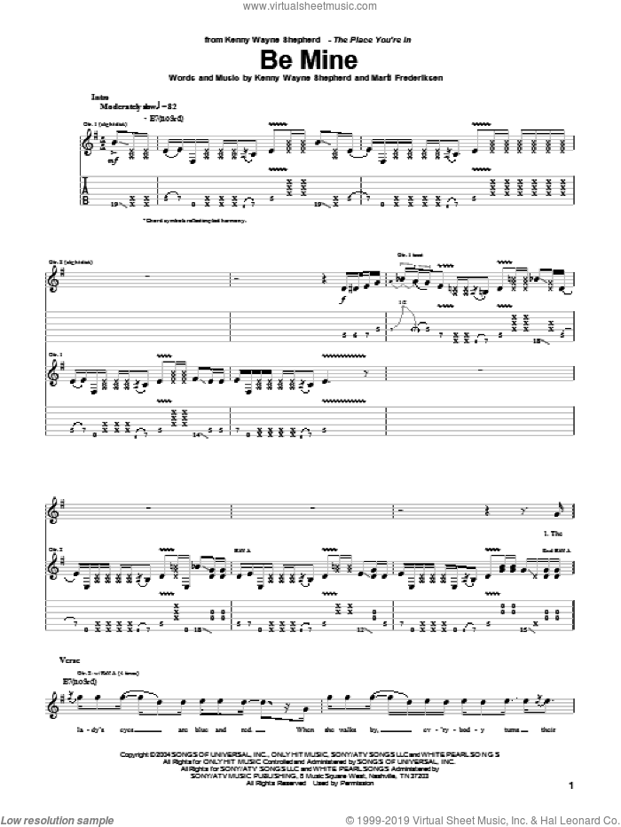 Be Mine sheet music for guitar (tablature) by Kenny Wayne Shepherd and Marti Frederiksen, intermediate skill level