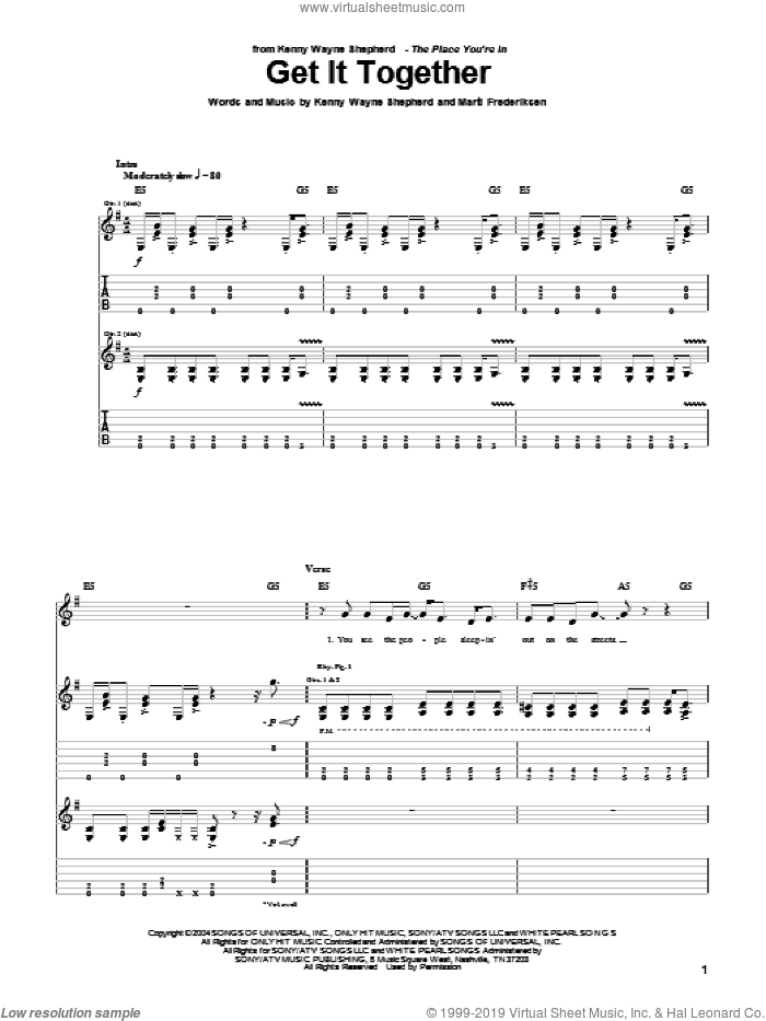 Get It Together sheet music for guitar (tablature) by Kenny Wayne Shepherd and Marti Frederiksen, intermediate skill level