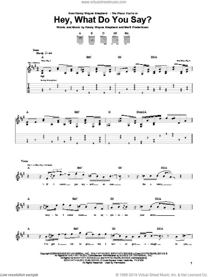 Hey, What Do You Say? sheet music for guitar (tablature) by Kenny Wayne Shepherd and Marti Frederiksen, intermediate skill level