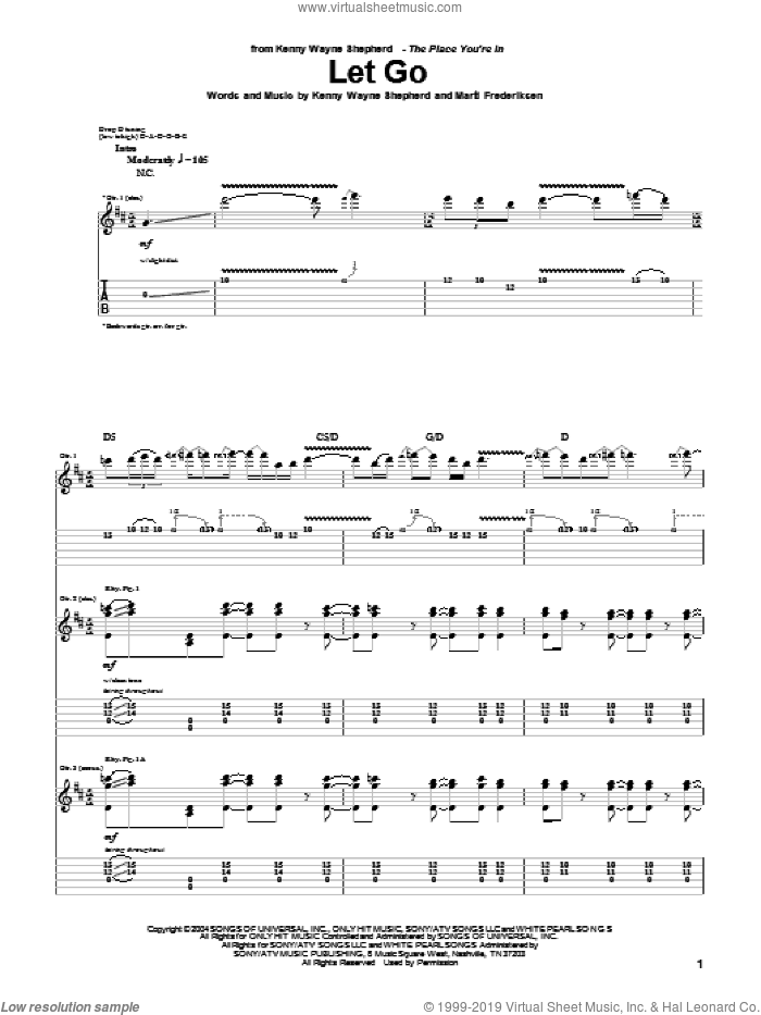 Let Go sheet music for guitar (tablature) by Kenny Wayne Shepherd and Marti Frederiksen, intermediate skill level