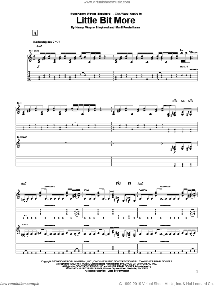 Little Bit More sheet music for guitar (tablature) by Kenny Wayne Shepherd and Marti Frederiksen, intermediate skill level