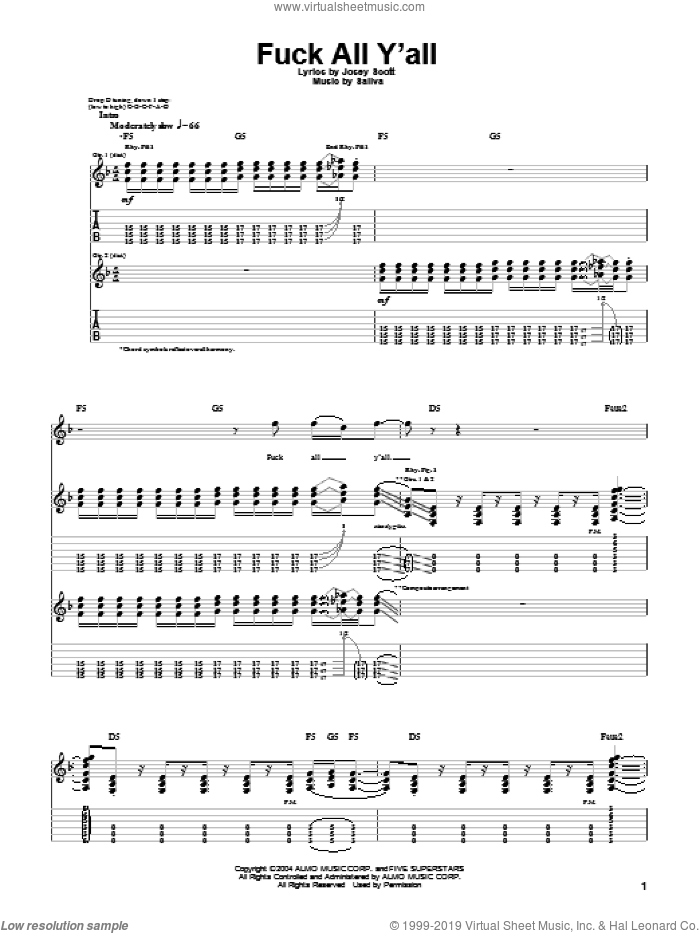 F*** All Y'all sheet music for guitar (tablature) by Saliva and Josey Scott, intermediate skill level