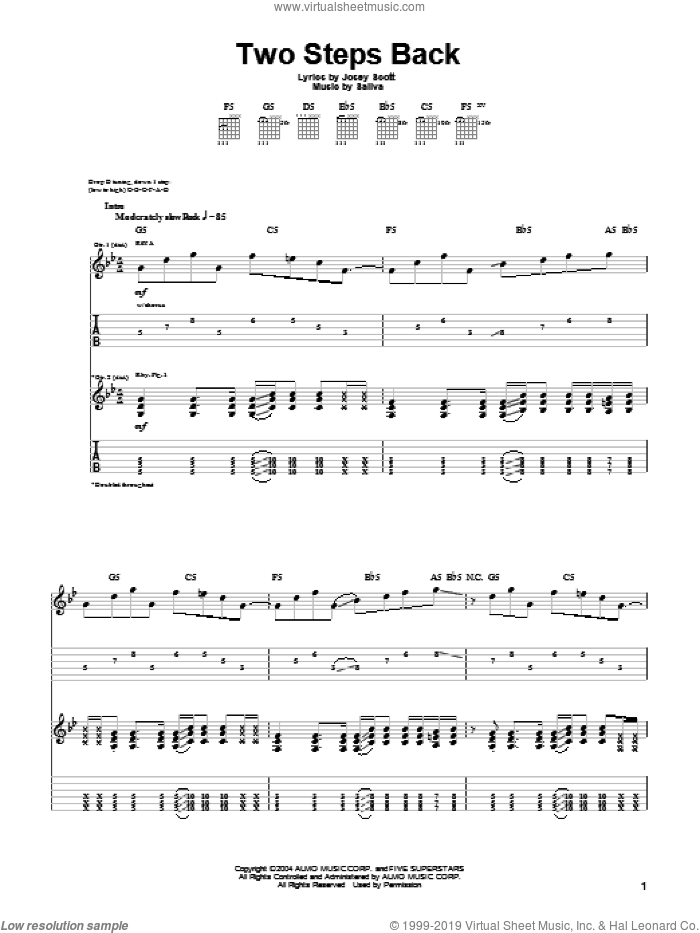 Two Steps Back sheet music for guitar (tablature) by Saliva and Josey Scott, intermediate skill level