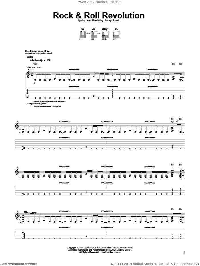Rock and Roll Revolution sheet music for guitar (tablature) by Saliva and Josey Scott, intermediate skill level