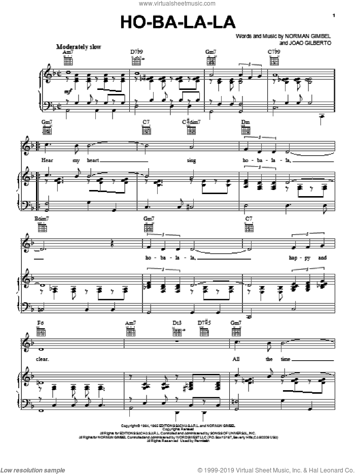 Ho-Ba-La-La sheet music for voice, piano or guitar by Norman Gimbel, Jorge Ben and Joao Gilberto, intermediate skill level