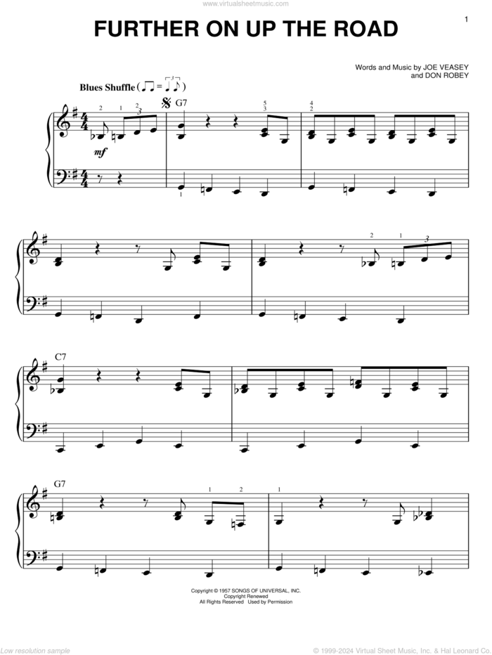 Further On Up The Road sheet music for piano solo by Eric Clapton, Don Robey and Joe Veasey, easy skill level