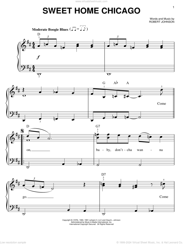 Sweet Home Chicago, (easy) sheet music for piano solo by Robert Johnson, Blues Brothers and Freddie King, easy skill level