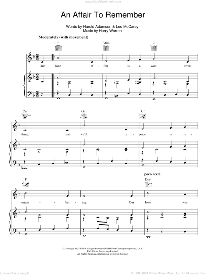 Warren - An Affair To Remember sheet music for voice, piano or guitar