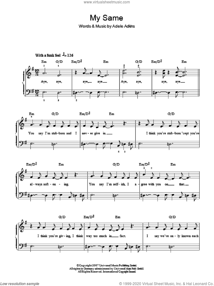 My Same sheet music for piano solo by Adele and Adele Adkins, easy skill level