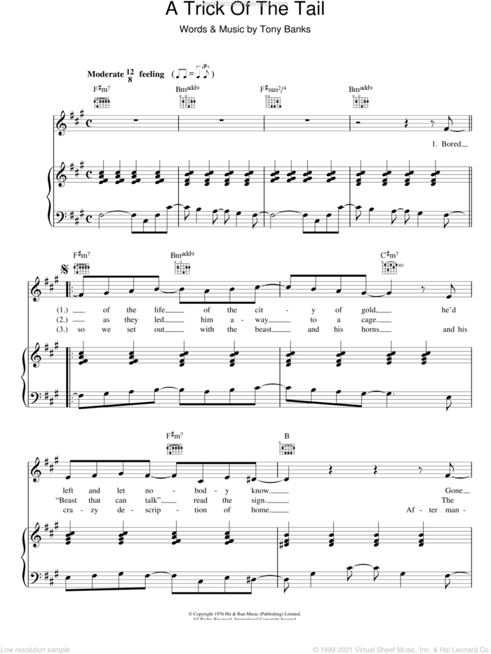 A Trick Of The Tail sheet music for voice, piano or guitar by Genesis and Tony Banks, intermediate skill level