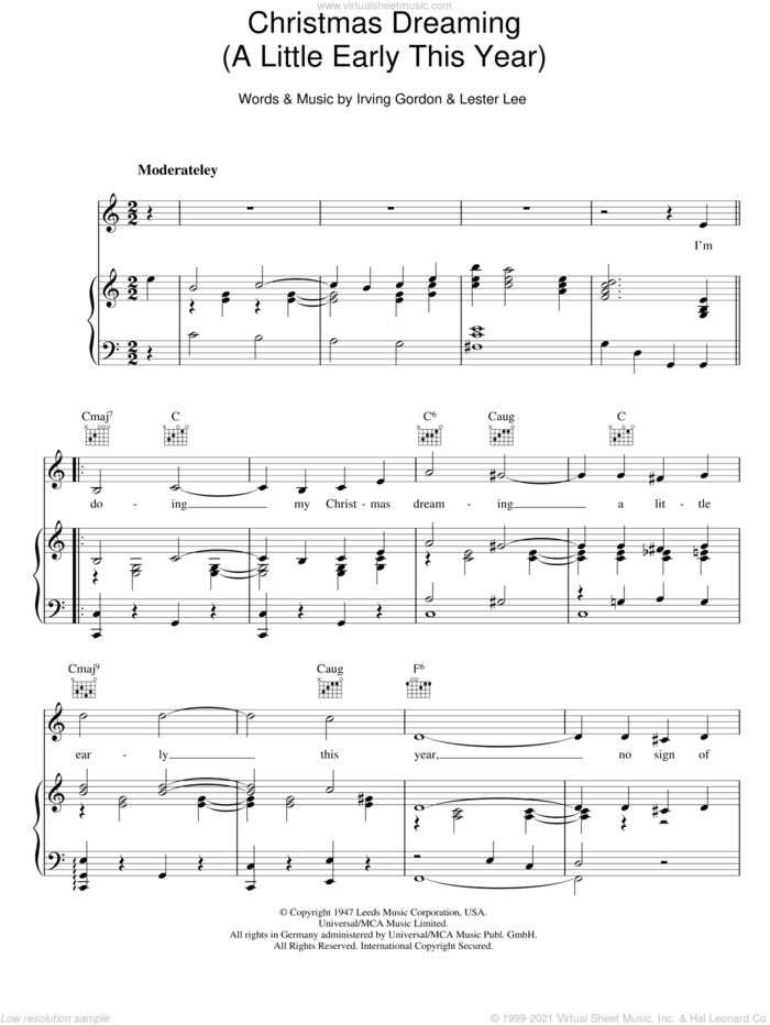 Christmas Dreaming sheet music for voice, piano or guitar by Frank Sinatra, Irving Gordon and Lester Lee, intermediate skill level