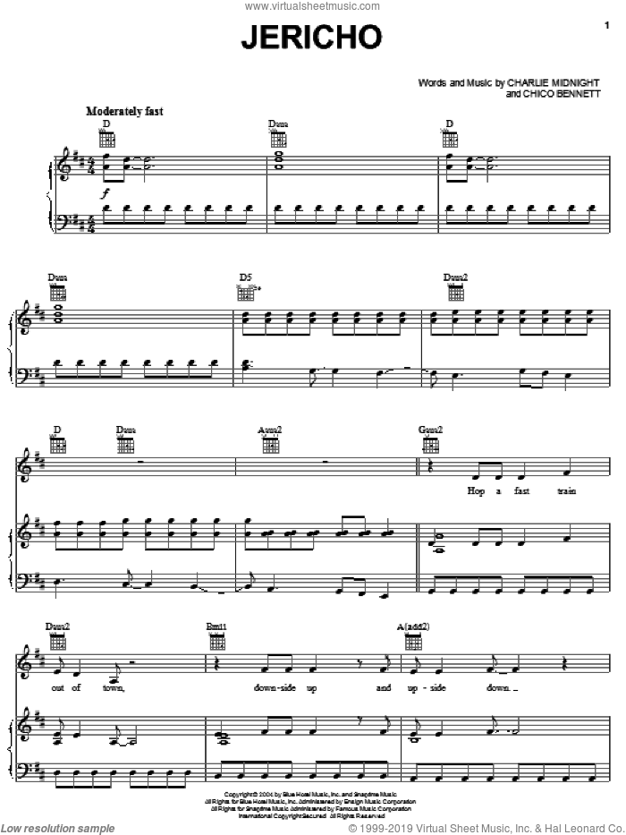 Jericho sheet music for voice, piano or guitar by Hilary Duff, Charlie Midnight and Chico Bennett, intermediate skill level