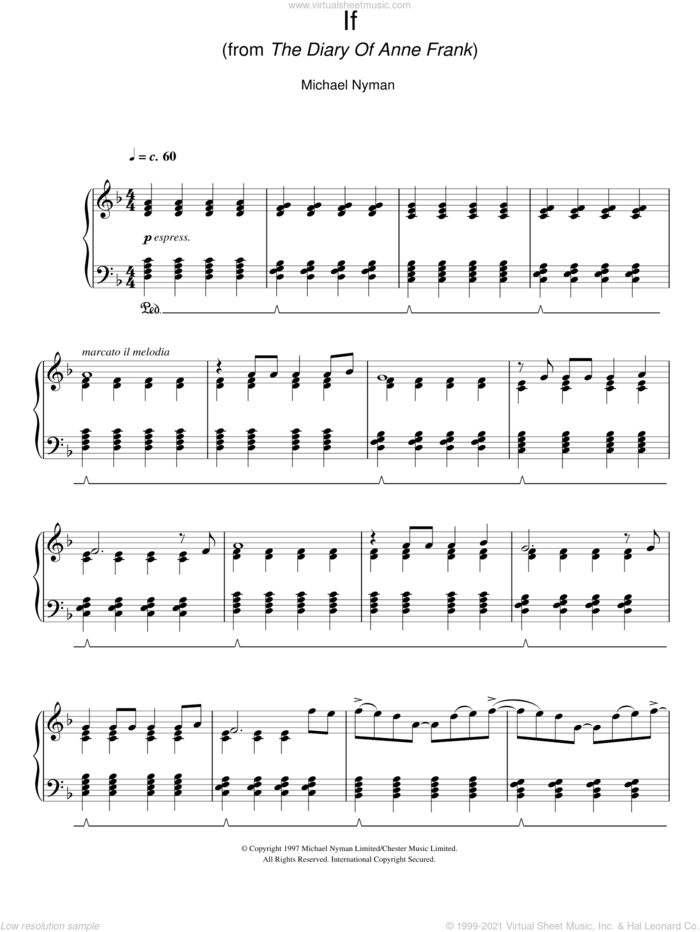 If (from The Diary Of Anne Frank) sheet music for piano solo by Michael Nyman, intermediate skill level