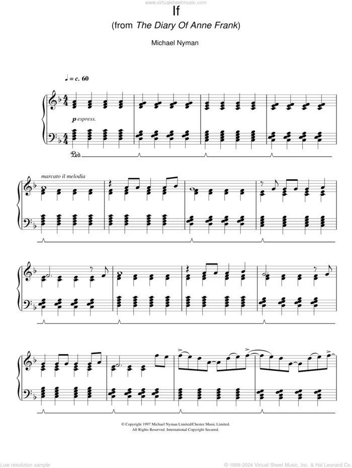 If (from The Diary Of Anne Frank) sheet music for piano solo by Michael Nyman, intermediate skill level