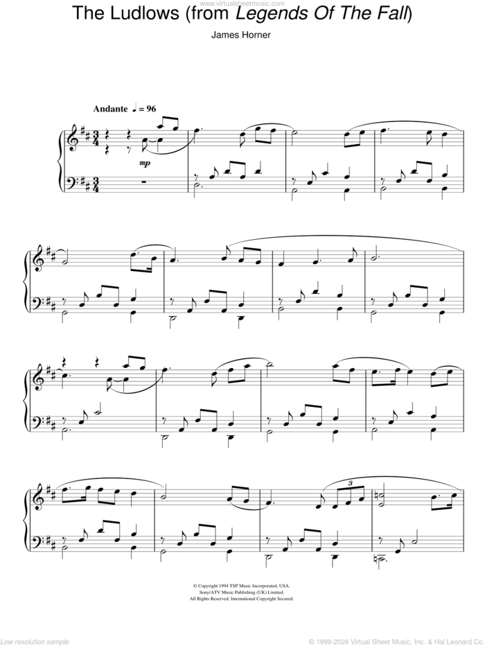 The Ludlows sheet music for piano solo by James Horner, intermediate skill level