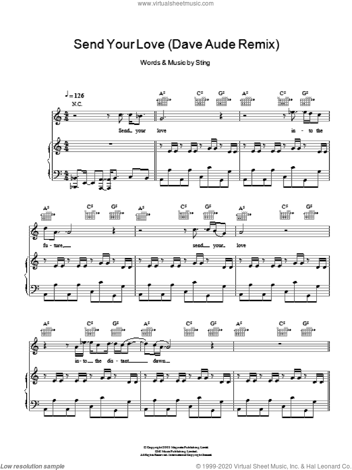 Send Your Love (Dave Aude Remix) sheet music for voice, piano or guitar by Sting, intermediate skill level