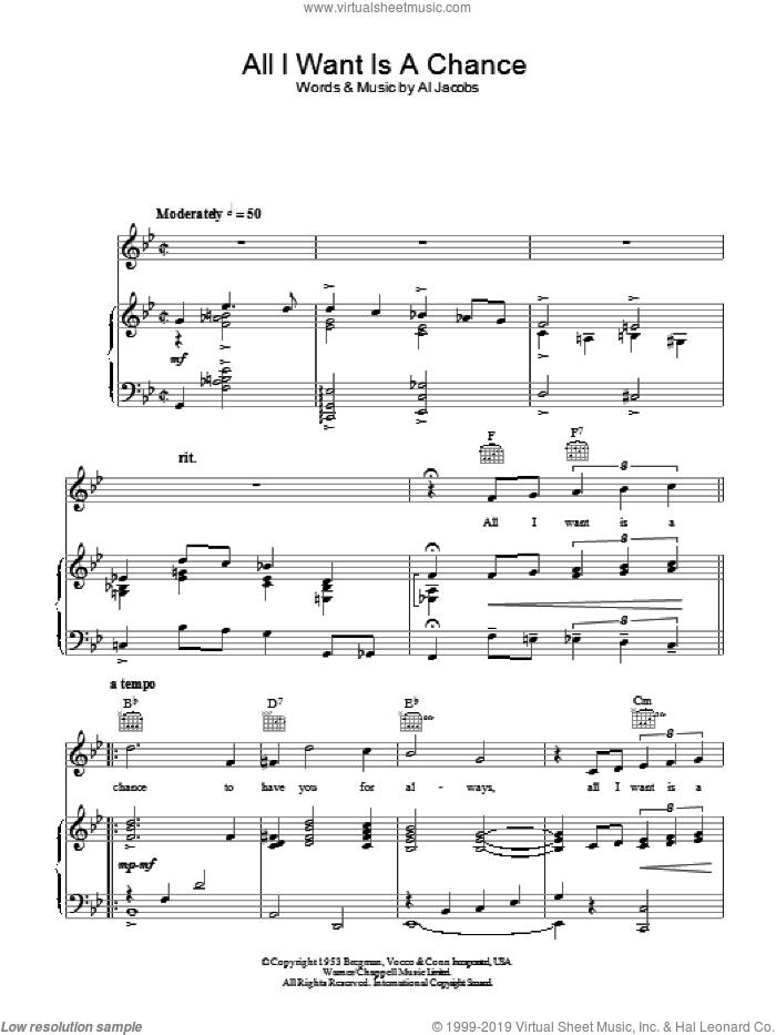 All I Want Is A Chance sheet music for voice, piano or guitar by Al Jacobs, intermediate skill level