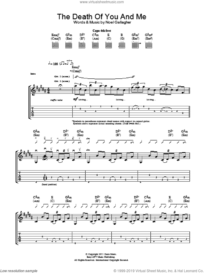 Birds The Death Of You And Me Sheet Music For Guitar Tablature