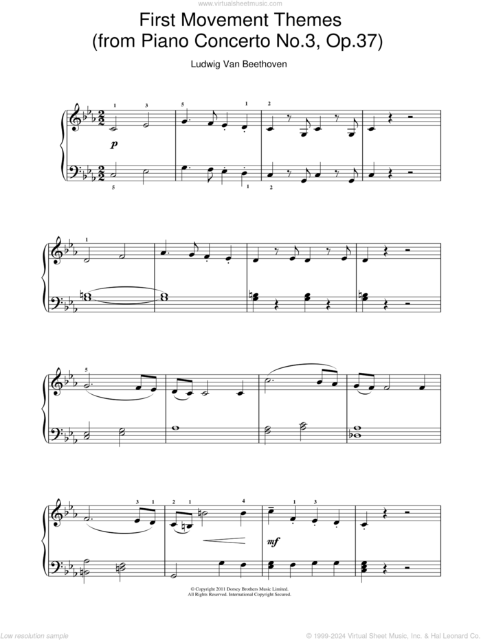 First Movement Themes (from Piano Concerto No.3, Op.37) sheet music for piano solo by Ludwig van Beethoven, classical score, easy skill level