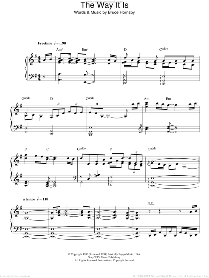 The Way It Is sheet music for voice, piano or guitar by Bruce Hornsby & The Range and Bruce Hornsby, intermediate skill level