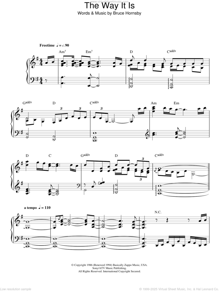 The Way It Is sheet music for voice, piano or guitar by Bruce Hornsby & The Range and Bruce Hornsby, intermediate skill level