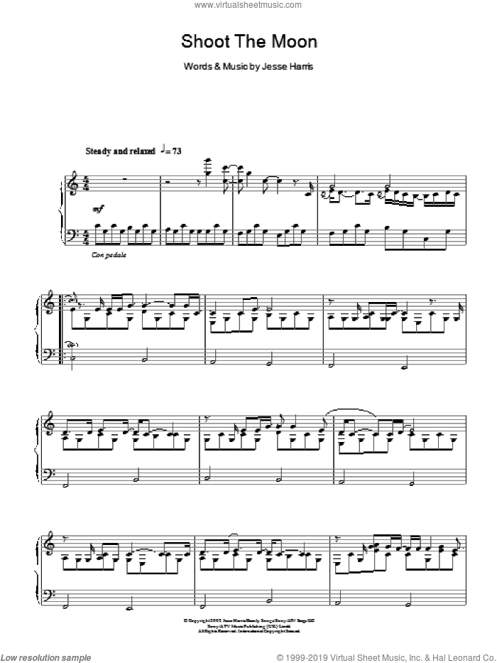 Shoot The Moon sheet music for piano solo by Norah Jones and Jesse Harris, intermediate skill level