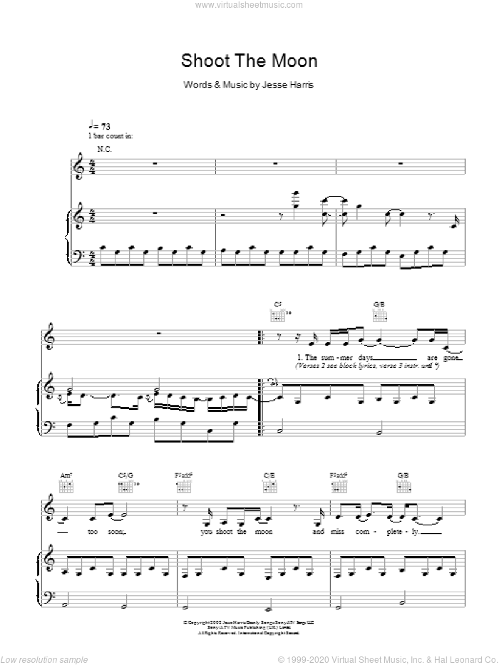 Shoot The Moon sheet music for voice, piano or guitar by Norah Jones and Jesse Harris, intermediate skill level
