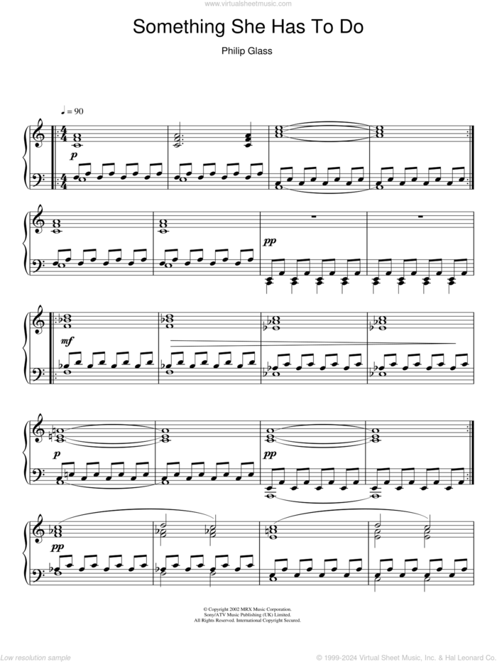 Something She Has To Do (from The Hours) sheet music for piano solo by Philip Glass, intermediate skill level