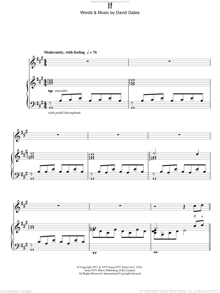 If sheet music for voice, piano or guitar by Bread and David Gates, wedding score, intermediate skill level