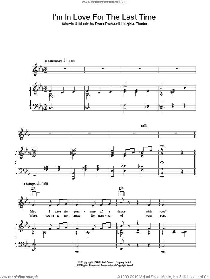 I'm In Love For The Last Time sheet music for voice and piano by Ross Parker and Hughie Charles, intermediate skill level
