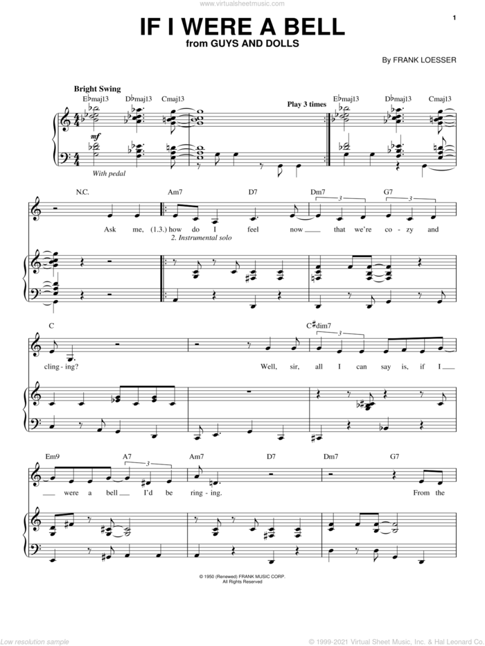 If I Were A Bell sheet music for voice and piano by Blossom Dearie, Guys And Dolls (Musical) and Frank Loesser, intermediate skill level