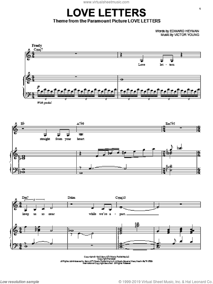 Love Letters sheet music for voice and piano by Bev Kelly, Edward Heyman and Victor Young, intermediate skill level